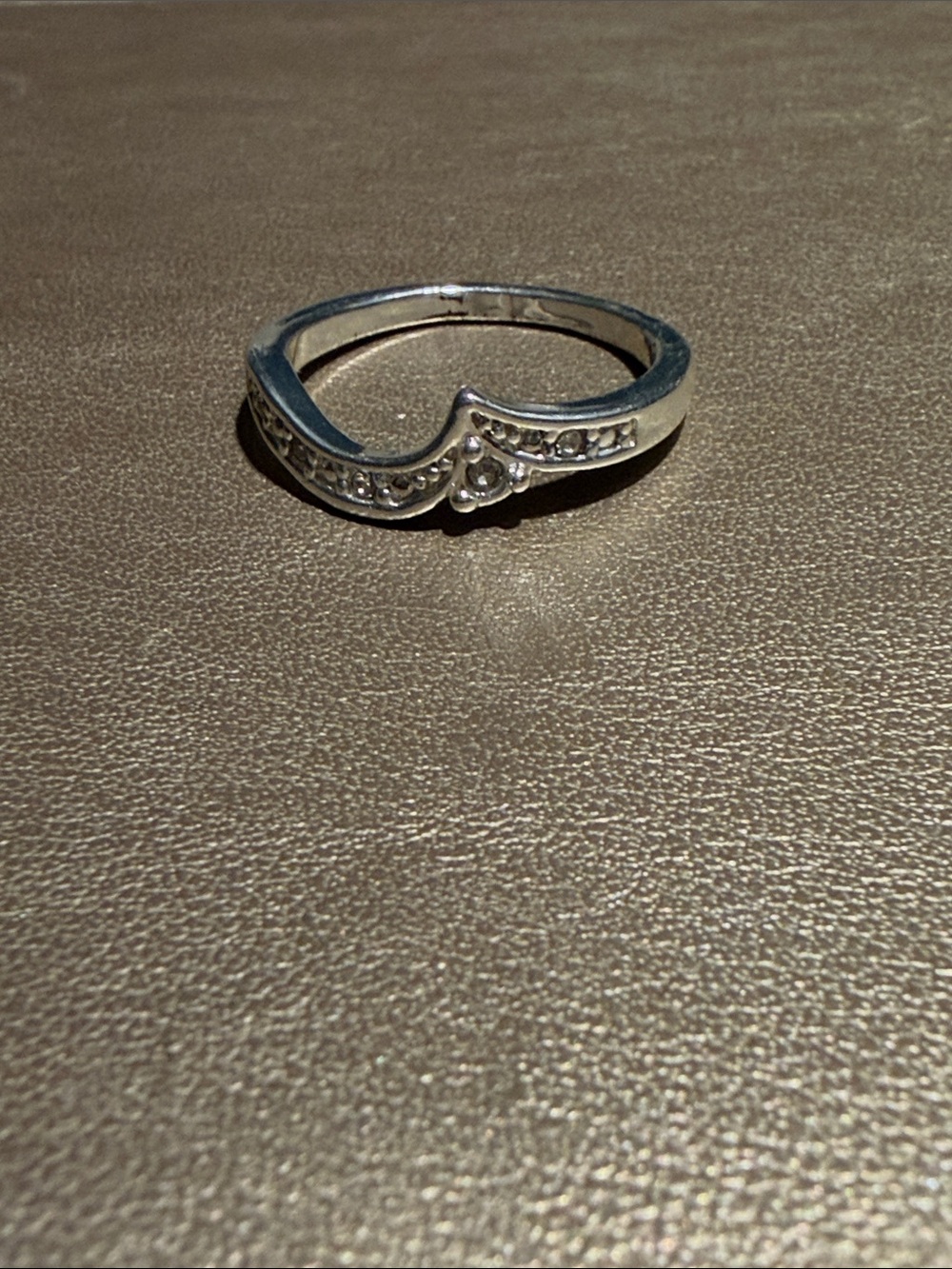 Sterling Silver V-Contour Ring with Clear Stones - Women's Jewelry